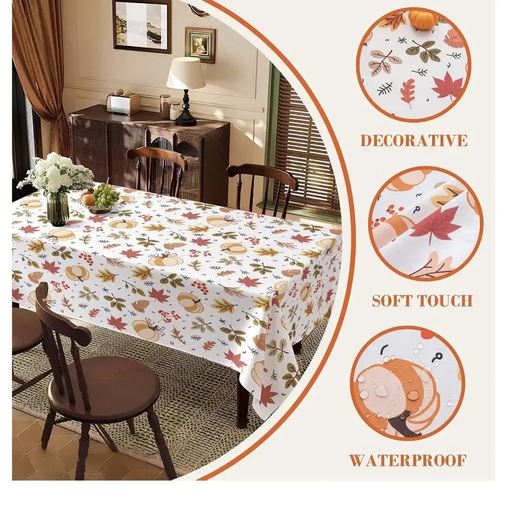 Fall Table Cloth Rectangle Maple Leaf Printed Waterproof - 60” x 102”